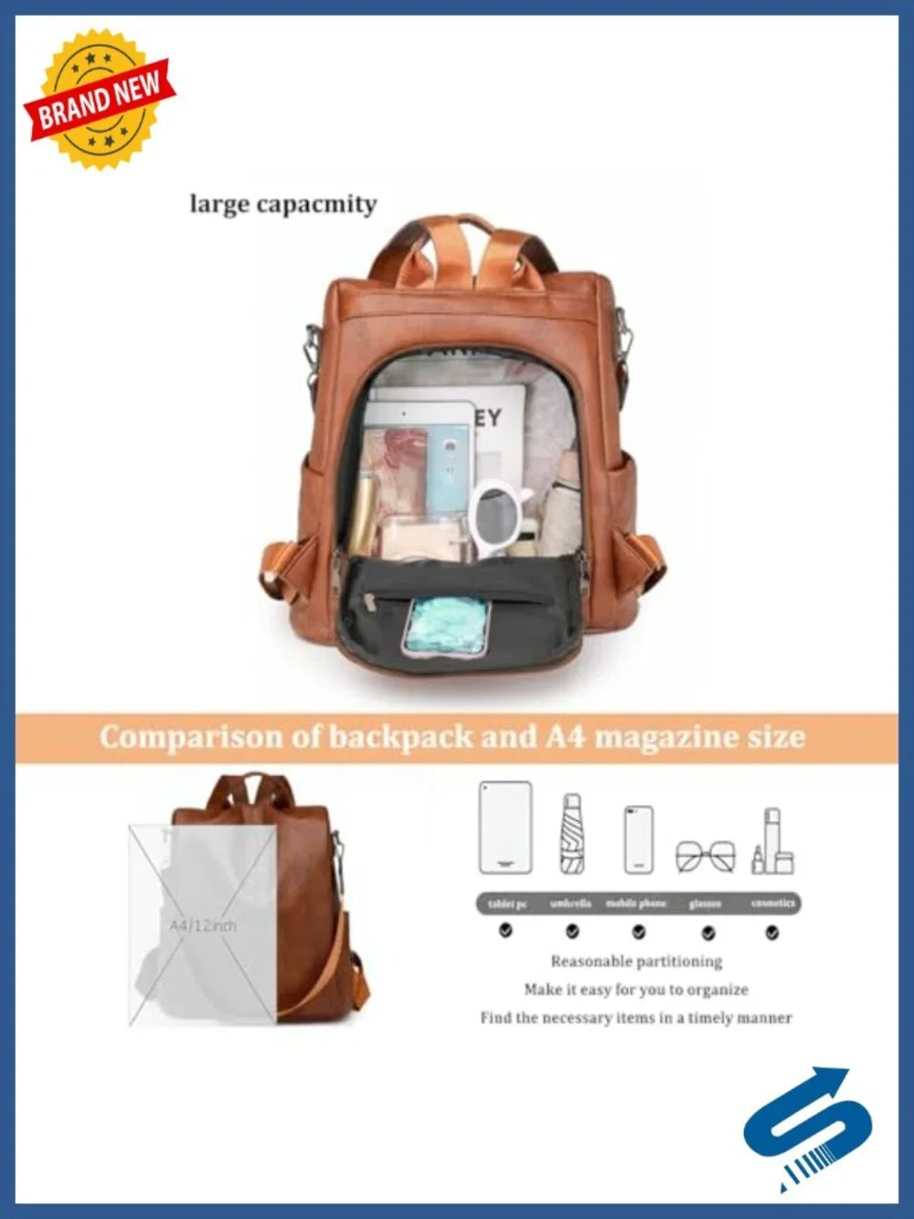 PU Leather Anti-theft Backpack Purse Travel Rucksack Multipurpose Handbag